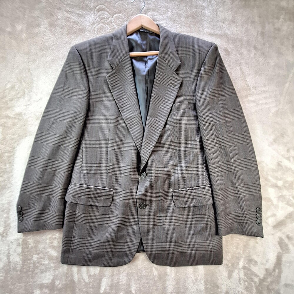 Elegance Blazer Mens 44 Gray Wool Glen Plaid Sport Coat Made in USA Ventless